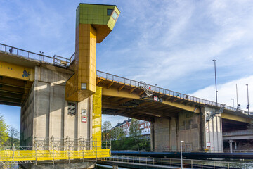Supervising tower on bascule bridge over the channel