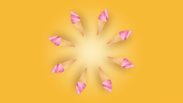 &eacute;t&eacute;, glace, sorbet, cornet de glace, glacier, cornet, gla&ccedil;on, rose, bleu, orange, jaune, isol&eacute;, animation, motion d&eacute;signe, beau, fraise, framboise, chaud, chaleur, canicule, glace a l'eau, fruit rouge