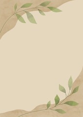 Beige minimalistic background with leaves for the design of banners, cards, invitations