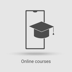 Icon for online courses.Online education and video courses.Distance learning.Linear vector illustration.Black on a white background.Glyph silhouette.