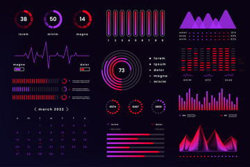 Infographic UI UX dashboard. Finance graph statistic chart diagrams, user interface web data, futuristic vector admin panel