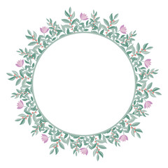 Botanical Flower Round Frame and Border for Decoration and Decoration, color vector Illustration