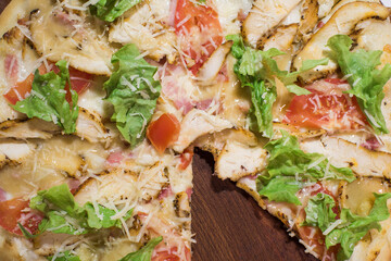 A close-up shot of a Caesar pizza. Italian food