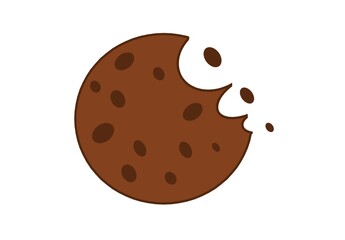 Round chocolate cookie with dark chocolate pieces. Nibbled cookies
