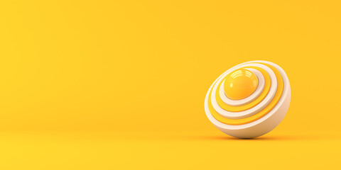 Abstraction. Yellow sphere with white hemispheres on a yellow background. 3d render illustration.