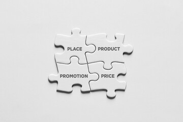 The 4P. Product, place, promotion and price in business marketing strategy or marketing mix.