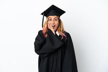 Young university graduate over isolated white background with surprise and shocked facial expression