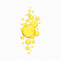 Golden, yellow oil drops, bubbles vector illustration on transparent background