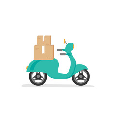 Blue retro scooter or motorbike with parcels. Fast delivery concept.