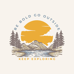 Vintage Outdoor Adventure Illustration for badge label, sticker, t-shirt design