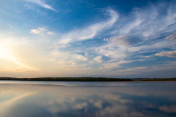 Stunning lake in late afternoon spring in Canada, province of Quebec