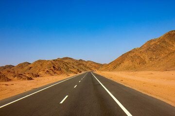 View of the road in Egypt stone desert