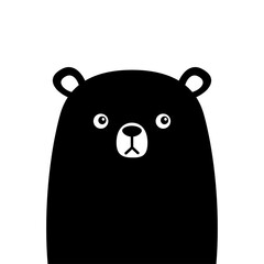 Cute bear. Black silhouette. Funny head face. Kawaii cartoon character. Happy Valentines Day. Baby greeting card template. Notebook cover, tshirt, sticker. White background. Flat design.
