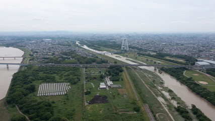 木曽川　増水　岐阜県　ドローン空撮
