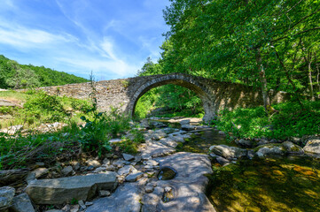 Fototapeta na wymiar Aterenski bridge, an old roman bridge in the Rhodope mountain near Ivailovgrad, Bulgaria. 