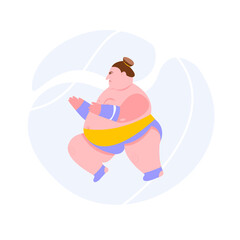 Sumo Wrestler vector flat illustration isolated on white background. Sumo wrestler in a fighting stance cartoon illustration.Logo sumo wrestler