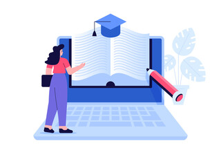 Online education scene concept. Student reading ebooks