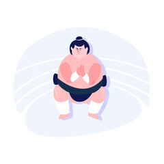 Sumo Wrestler cartoon flat vector illustration on white background. Logo sumo wrestler