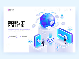 Vector landing page of Tech isometric concept - obrazy, fototapety, plakaty