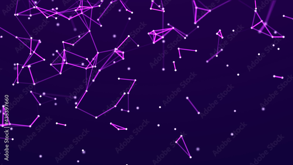 Poster 3d cube of lines and dots. wireframe polygonal element on dark background. science and technology. 3