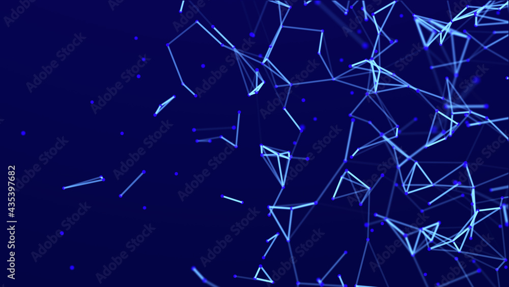 Poster 3d cube of lines and dots. wireframe polygonal element on dark background. science and technology. 3
