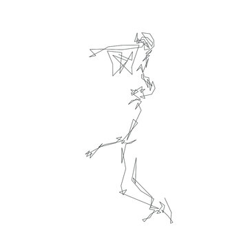 recommend clip art: Basketball player jumping with ball, slam dunk. Continuous line drawing, abstract isolated vector silhouette