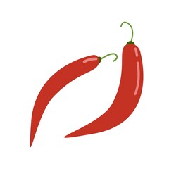 Red hot chili pepper, spicy food, vector clipart in flat style, isolate on white.