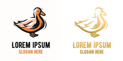 Duck vector logo design template. Golden icon. 