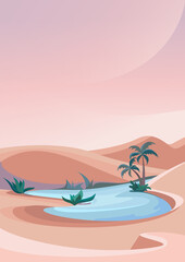 Lake in middle of desert. Nature landscape in vertical orientation.