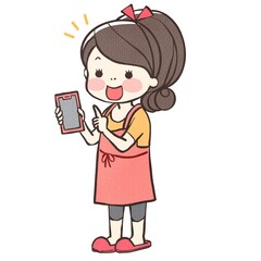 スマホを持って喜ぶママちゃん