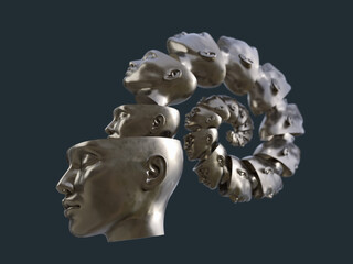 human heads growing in a spiral 