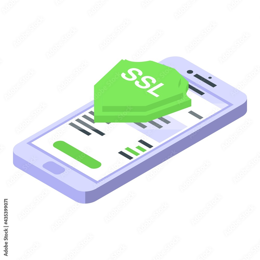 Poster smartphone ssl certificate icon. isometric of smartphone ssl certificate vector icon for web design 