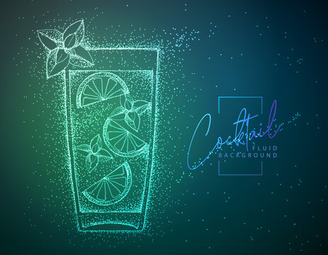 Neon fluid cocktail vector illustration.  Fluid background. Moito cocktail