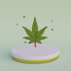 Cartoon 3d leaf of cannabis render illustration