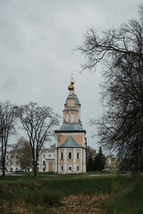 Fototapeta na wymiar View of the Kremlin in Uglich in rainy weather
