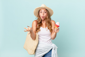 pretty woman feeling extremely shocked and surprised. summer concept