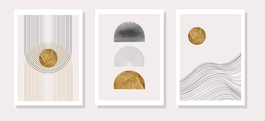 Abstract geometric, natural shapes poster set in mid century style. Modern illustration: minimalist print, poster, boho wall decor, flat design Vector minimal art © Ольга Логвиненко