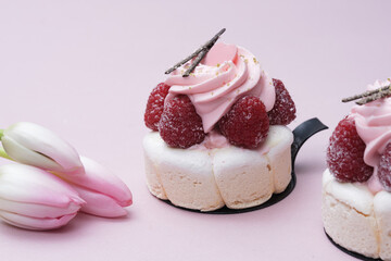 cakes with fresh raspberries for lovers for valentine's day