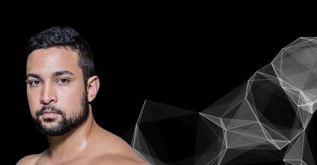 Composition of portrait of strong caucasian man with copy space
