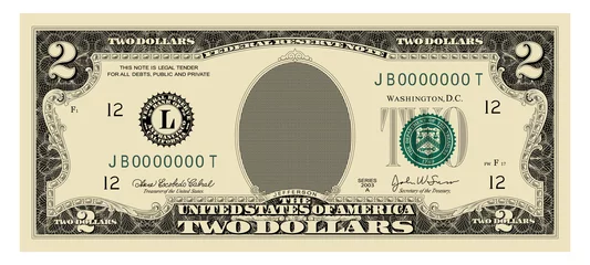 Fotobehang US Dollars 2 banknote -American dollar bill cash money isolated on white background. © Максим Лебедик
