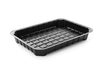 Disposable plastic lunch box isolated on white