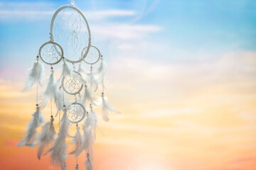 Dream catcher background at sunset with copy space - obrazy, fototapety, plakaty