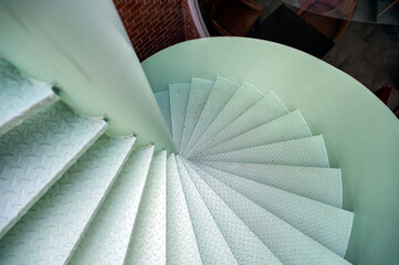 Steel round spiral circular green staircase