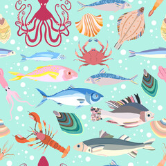 Fototapeta na wymiar Seamless pattern with a multiform sea creatures