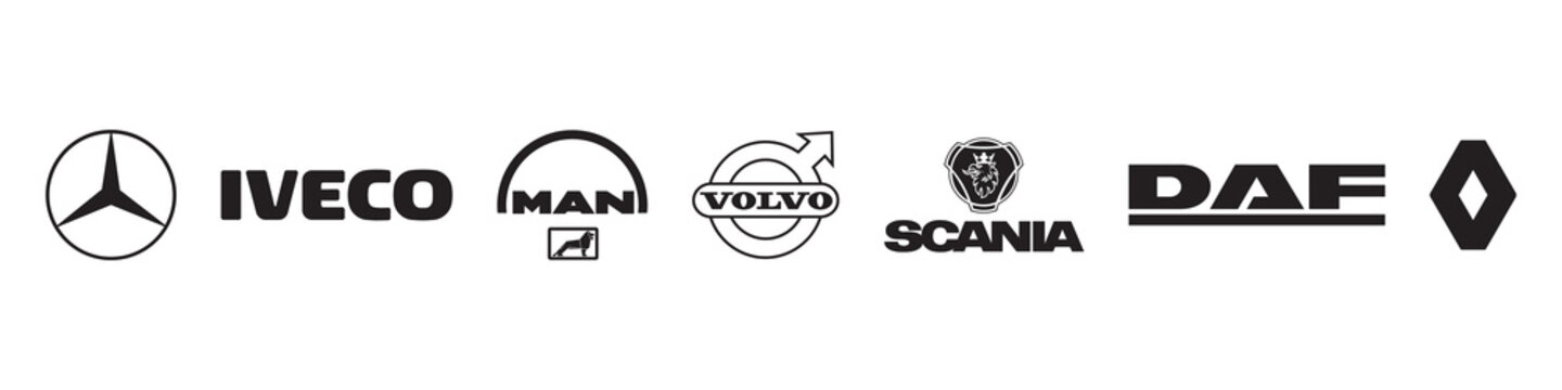 Top auto trucks company brand logo set..Editorial image. VINNITSIA, UKRAINE. MAY 21, 2021.
