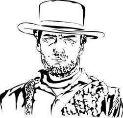Black and white cowboy  vector portrait