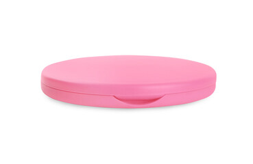 Pink cosmetic pocket mirror isolated on white
