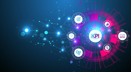 KPI Key Performance Indicators. Futuristic business design of KPI analytics. KPI system concept banner template, vector illustration.