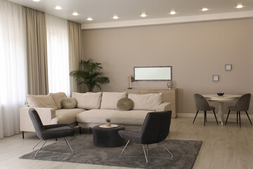 Stylish living room interior with modern furniture