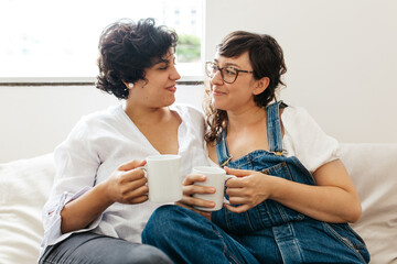Lesbian couple sharing sweet moments